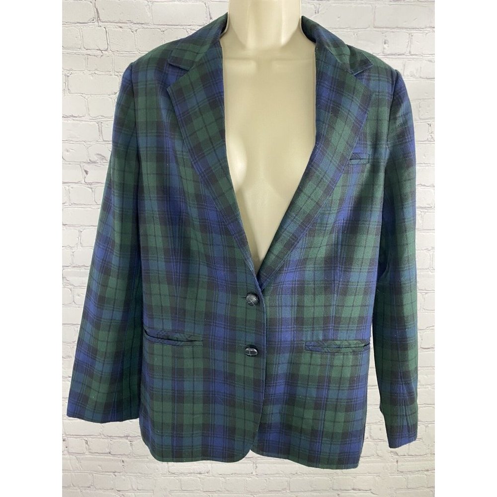 Jon Michaels Original Vintage Blue Green Plaid Womens 2 Button Blazer 16